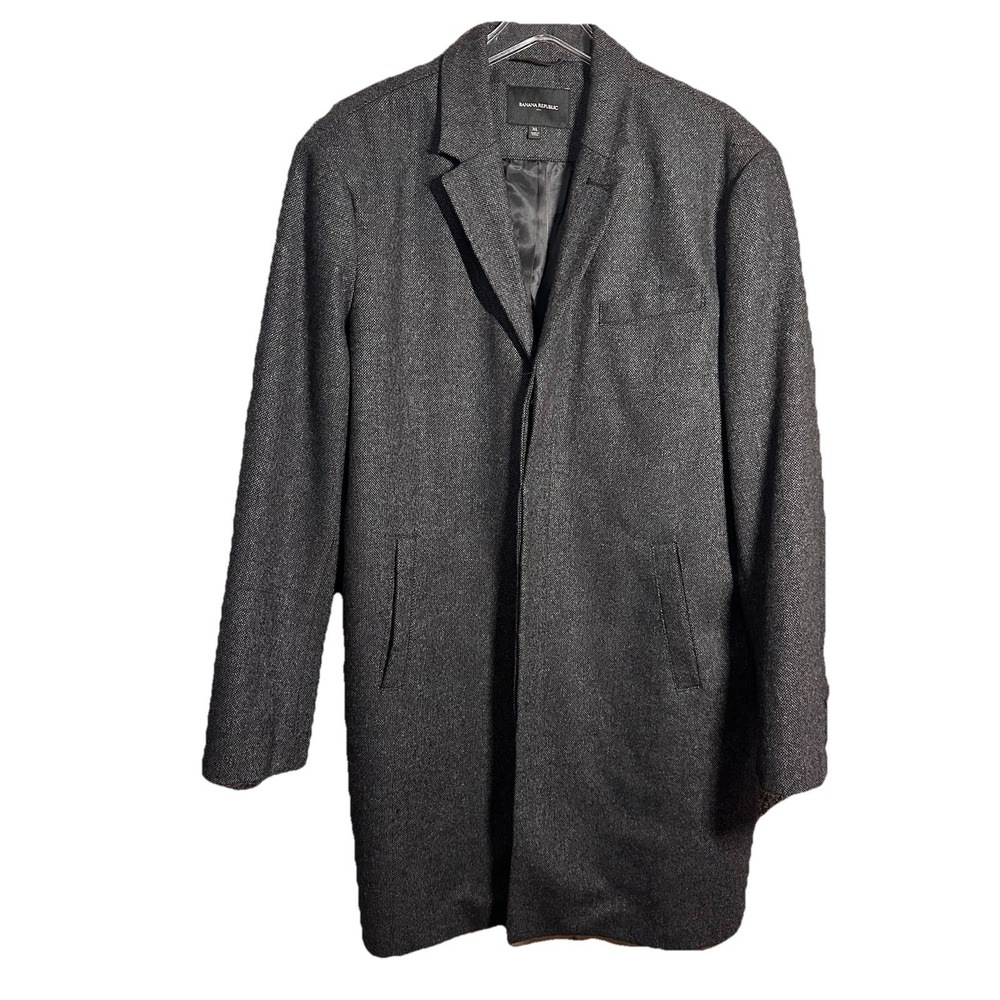 Banana Republic Overcoat Mens‎ XL Gray  Plaid Wool Blend Top Coat Hidden Buttons